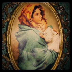 vintage silk metal ornate mother Mary Jesus wall